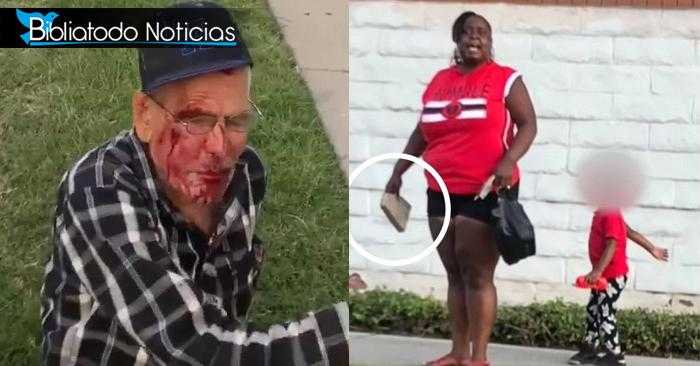 ¡Brutal ataque! Mujer golpea con ladrillo a un anciano inmigrante que se tropezó con su hija