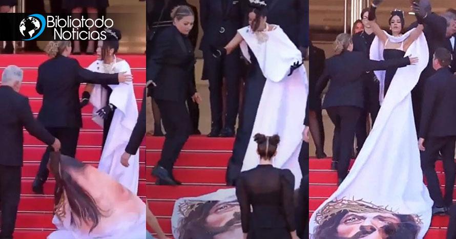 ¿DISCRIMINACIÓN? Le impiden a una actriz mostrar vestido con el rostro de Jesús en el Festival de Cannes