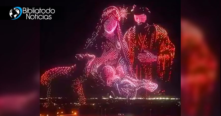 ¡HERMOSO! 5 mil drones iluminan el cielo proyectando el nacimiento de Jesús como la verdadera Navidad